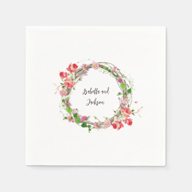 elegant personalised couple/single name floral  napkin (Front)
