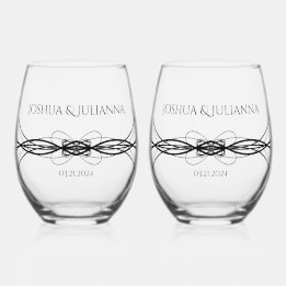Elegant Personalised Couple's Name Date Wedding Stemless Wine Glass