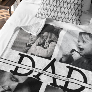 Elegant Personalised Dad Photo Collage Fleece Blanket