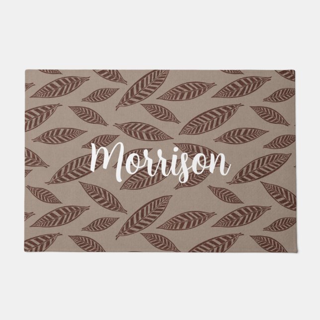 Elegant Personalised Door Mat with Leaves  (Front)