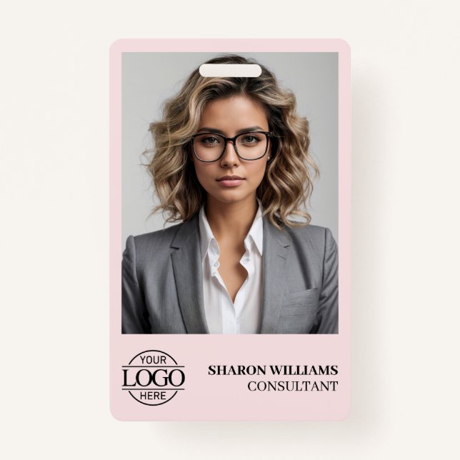 Elegant Personalised Employee Photo Company Logo ID Badge (Front)