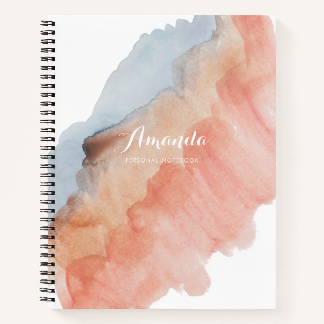 Elegant personalised feminine soft watercolor notebook (Front)