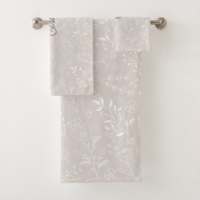 Elegant Personalised Floral Bath Towel Set (Insitu)