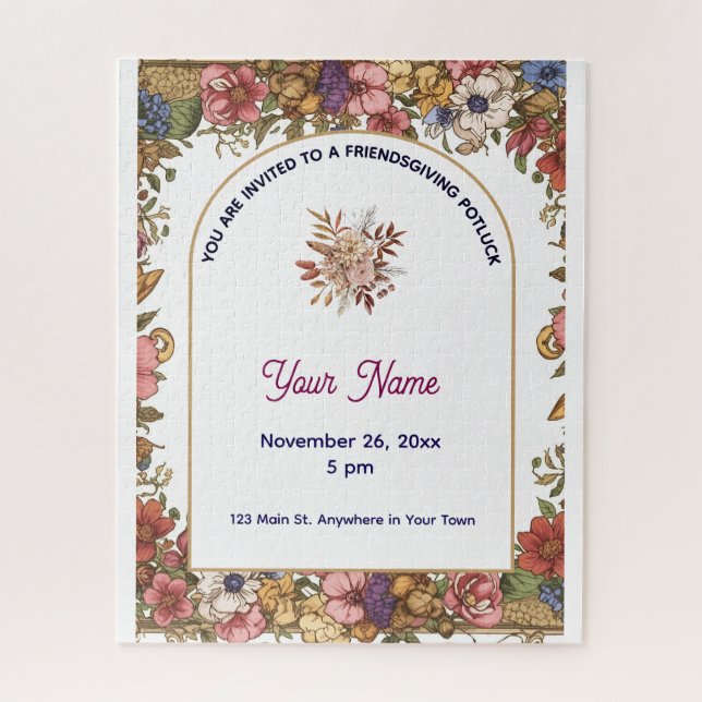 Elegant Personalised Floral Friendsgiving Jigsaw Puzzle (Vertical)