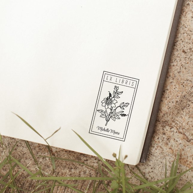 Elegant Personalised Flower Ex Libris Rubber Stamp (Creator Uploaded)