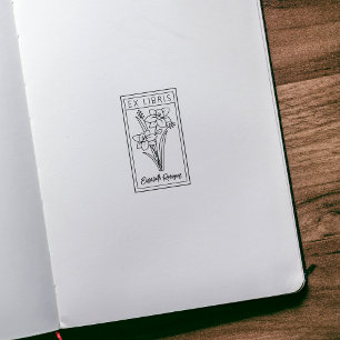 Elegant Personalised Flower Ex Libris Rubber Stamp