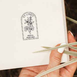 Elegant Personalised Flower Ex Libris Rubber Stamp