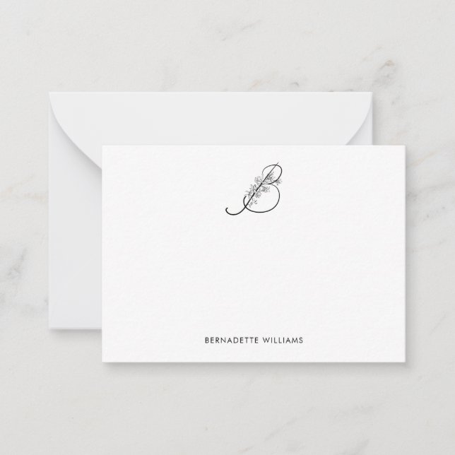 Elegant Personalised Flowered Script Monogram Card (Front)