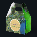 Elegant Personalised Gable Boxes Peacock Feathers<br><div class="desc">Small and dainty gable styled favour boxes with text template fields for you to add your chosen information whether it be for a corporate or personal family event. These favour boxes will fit small mints,  an item of jewellery (if used as gift box) or any other small favour item.</div>