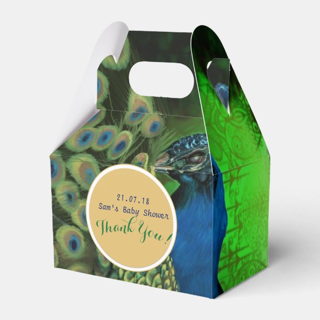 Elegant Personalised Gable Boxes Peacock Feathers (Front Side)