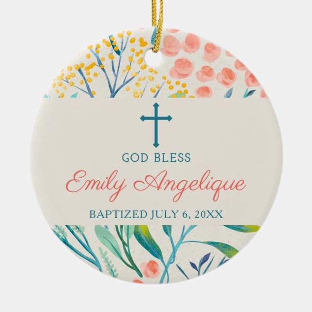 Elegant Personalised Girl Christening Baptism Ceramic Tree Decoration (Front)