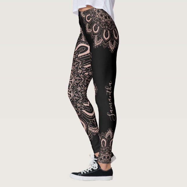 Elegant Personalised Girly Black Rose Gold Leggings (Left)