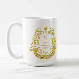 Elegant Personalised Gold Crest Wedding Coffee Mug