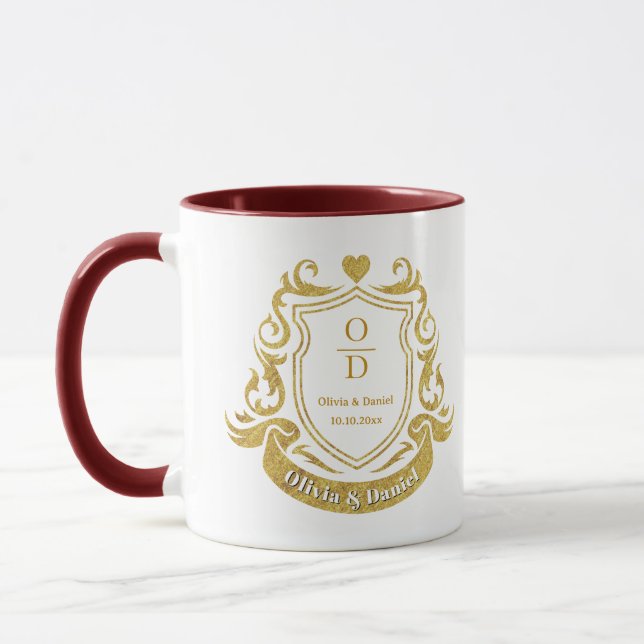 Elegant Personalised Gold Crest Wedding Mug (Left)