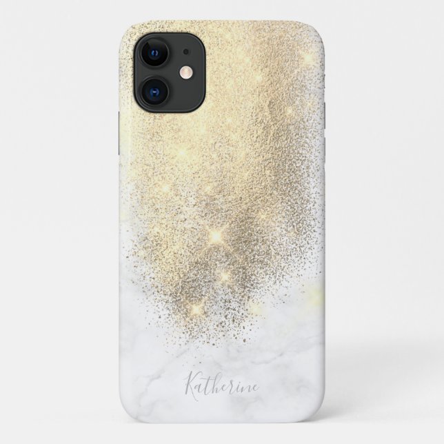 Elegant personalised gold glitter white marble Case-Mate iPhone case (Back)