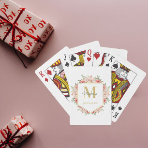 Elegant Personalised Gold Monogram Floral Playing Cards
