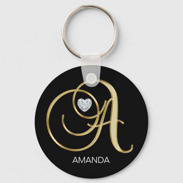 Elegant Personalised Gold Monogrammed Letter A Key Ring (Front)