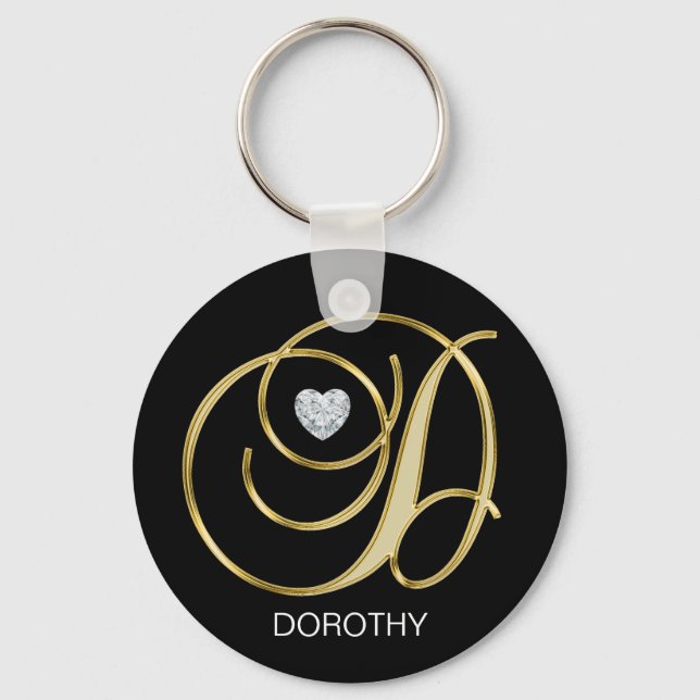 Elegant Personalised Gold Monogrammed Letter D Key Ring (Front)