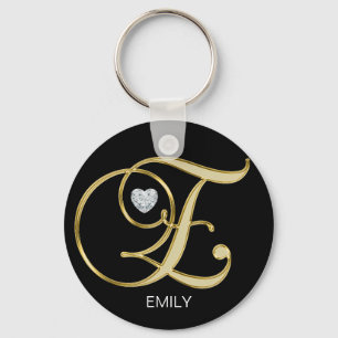Elegant Personalised Gold Monogrammed Letter E Key Ring