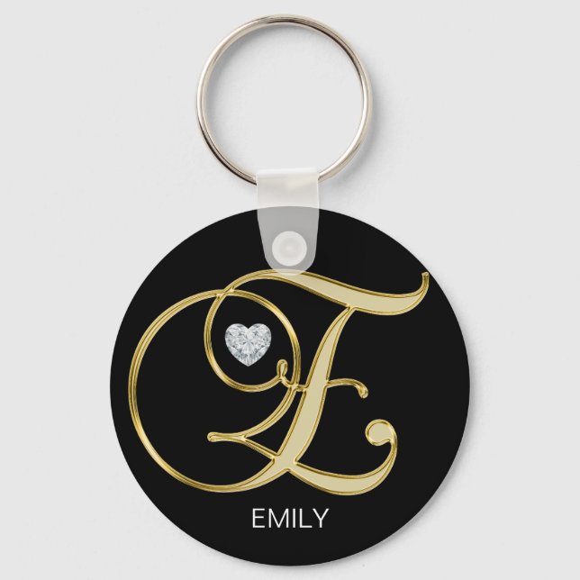Elegant Personalised Gold Monogrammed Letter E Key Ring (Front)