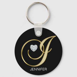 Elegant Personalised Gold Monogrammed Letter J Key Ring