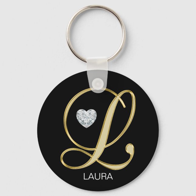 Elegant Personalised Gold Monogrammed Letter L Key Ring (Front)