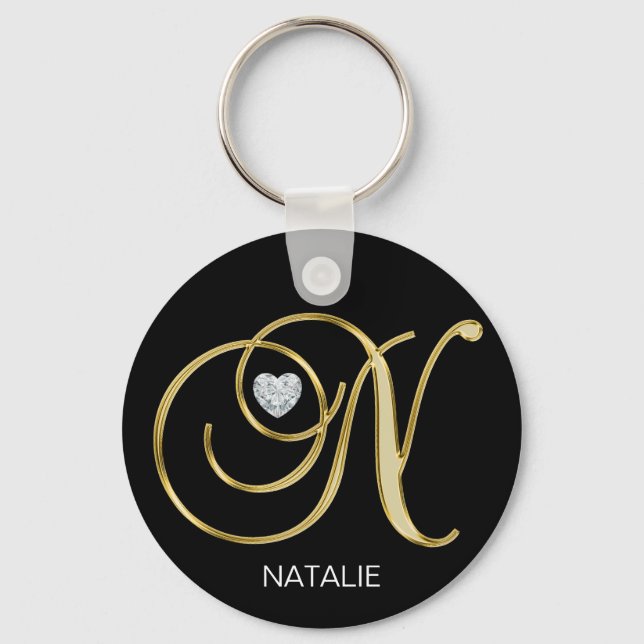 Elegant Personalised Gold Monogrammed Letter N Key Ring (Front)