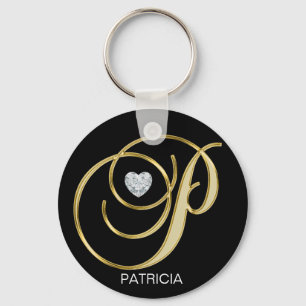 Elegant Personalised Gold Monogrammed Letter P Key Ring