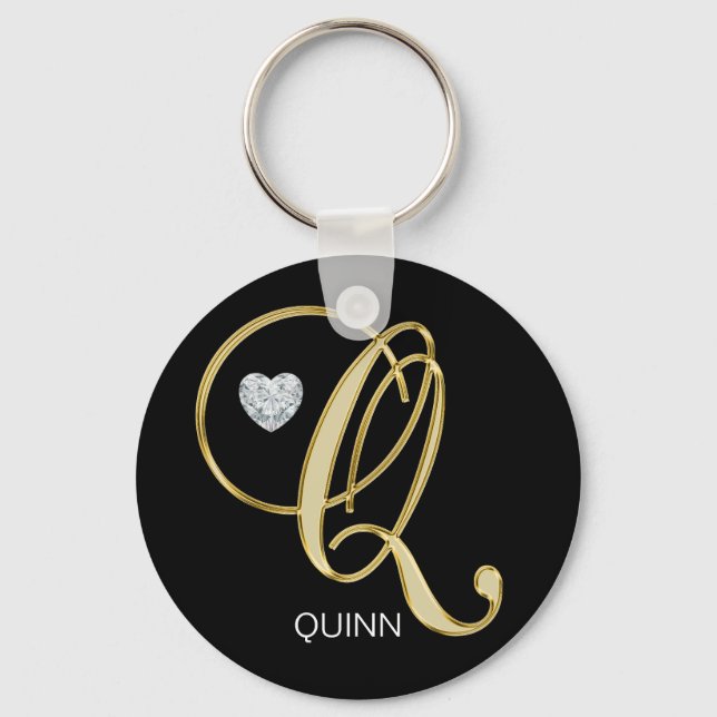 Elegant Personalised Gold Monogrammed Letter Q Key Ring (Front)