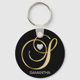 Elegant Personalised Gold Monogrammed Letter S Key Ring