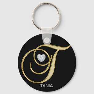 Elegant Personalised Gold Monogrammed Letter T Key Ring