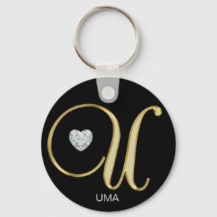 Elegant Personalised Gold Monogrammed Letter U Key Ring