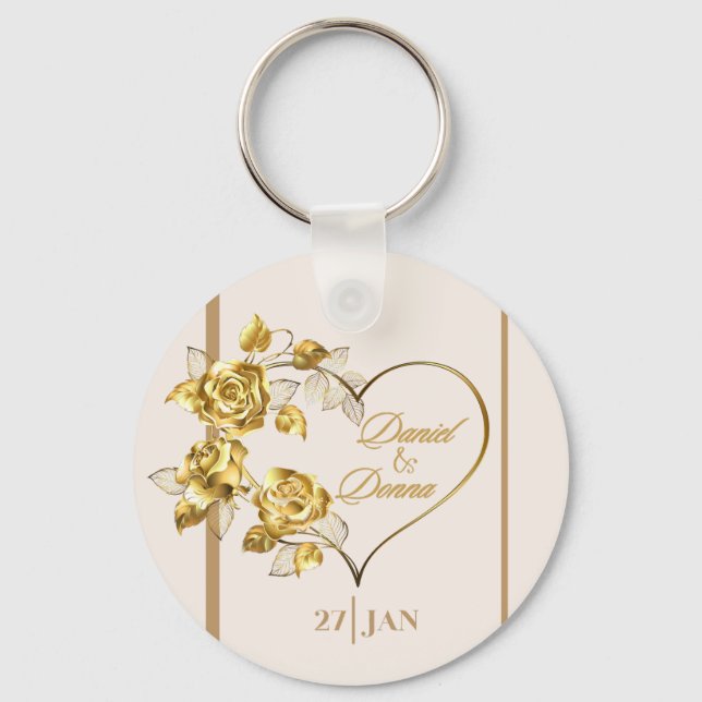 Elegant Personalised Golden Wedding Keychain (Front)
