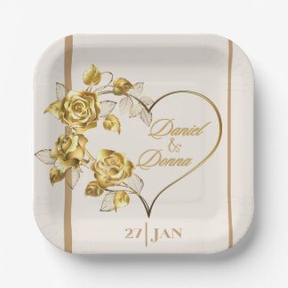 Elegant Personalised Golden Wedding Paper Plate