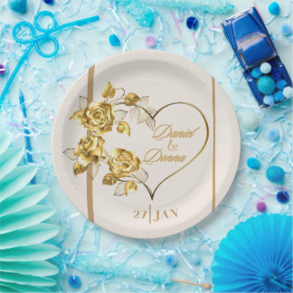 Elegant Personalised Golden Wedding Paper Plate
