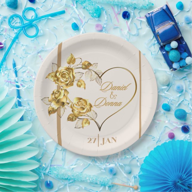 Elegant Personalised Golden Wedding Paper Plate (Party)