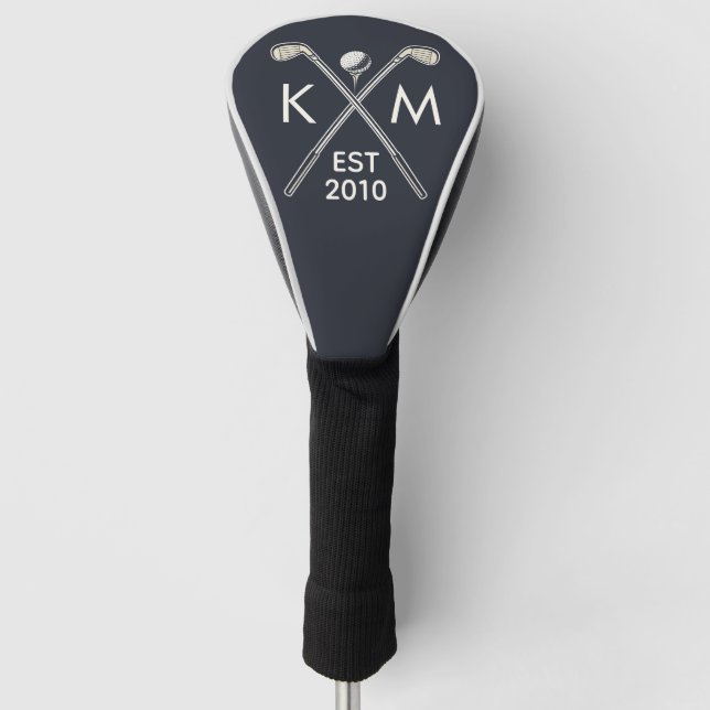 Elegant personalised golf club monogram design head cover (Front)