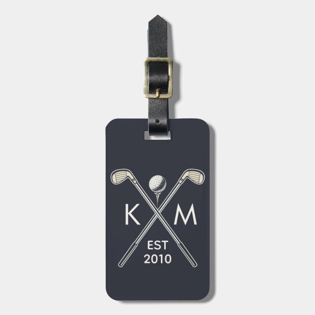 Elegant personalised golf club monogram design luggage tag (Front Vertical)