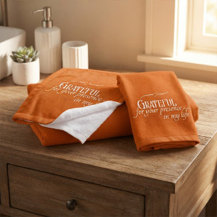 Elegant Personalised Grateful Autumn Thanksgiving Bath Towel Set