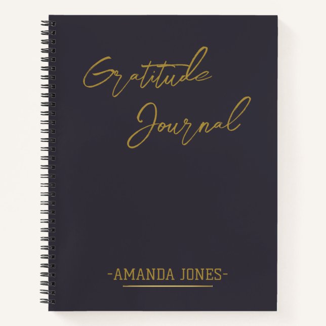 Elegant Personalised Gratitude Journal Grey Gold (Front)
