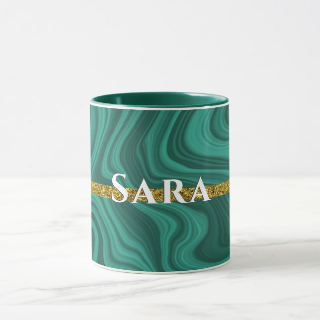elegant personalised green agate gold glitter mug (Center)