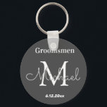 elegant personalised  groomsmen black white key ring<br><div class="desc">elegant modern personalised  groomsman black , custom</div>