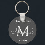 elegant personalised  groomsmen black white key ring<br><div class="desc">elegant modern personalised  groomsman black , custom</div>