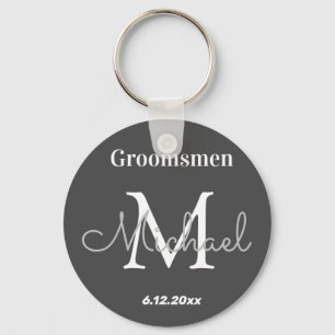 elegant personalised  groomsmen black white key ring