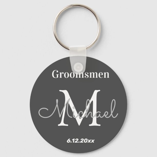 elegant personalised  groomsmen black white key ring (Front)