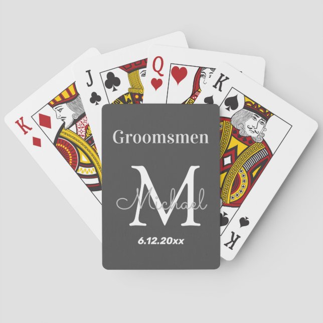 elegant personalised groomsmen brown white playing cards (Back)