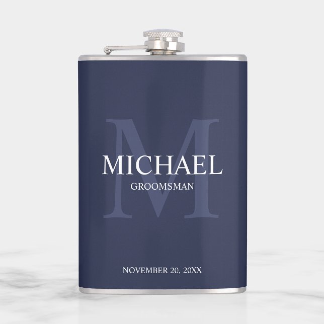 Elegant Personalised Groomsmen Monogram and Name Hip Flask (Creator Uploaded)