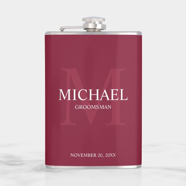 Elegant Personalised Groomsmen Monogram and Name Hip Flask (Creator Uploaded)