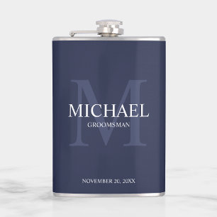 Elegant Personalised Groomsmen Monogram and Name Hip Flask