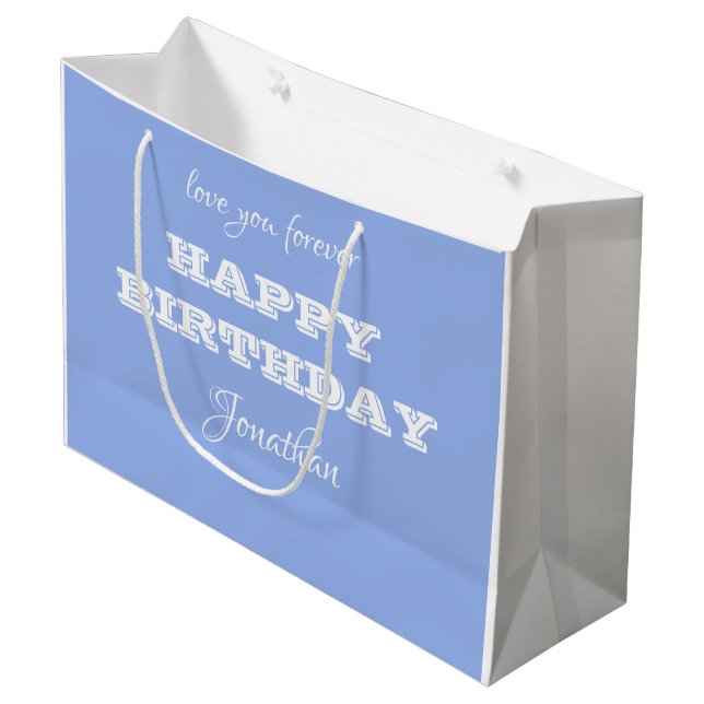 Elegant Personalised Happy Birthday Blue Gift Bag (Front Angled)